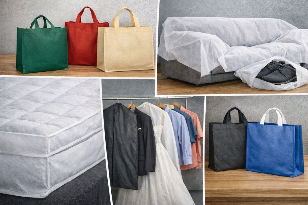 Freemo spunbond non-woven fabric used for reusable retail shopping bags, garment covers, protective packaging and branded promotional bags in South Africa.