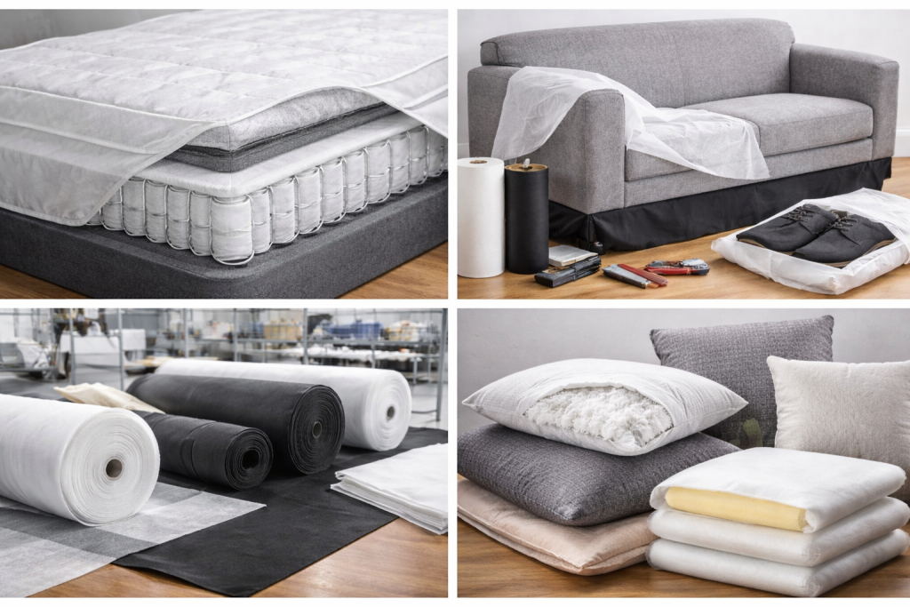 Non-woven spunbond fabric used in mattress manufacturing, sofa upholstery, pocket springs, pillow inner lining and furniture dust covers