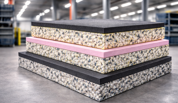 Sandwich chipfoam foam layers used in mattresses and furniture cushions for enhanced support and comfort.